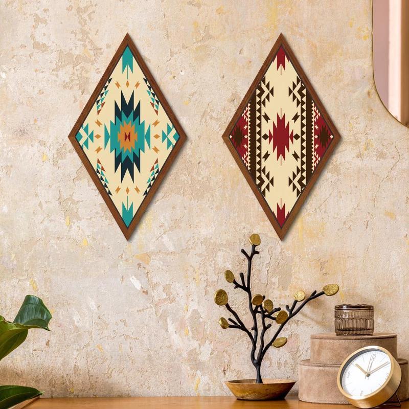 Wooden Wall Hanging Decor, 2 Counts set Geometric Pattern Wall Art Decoration, Wall Decor for Home Farmhouse Office Studio Bar Pub Club Cafe Coffee Shop