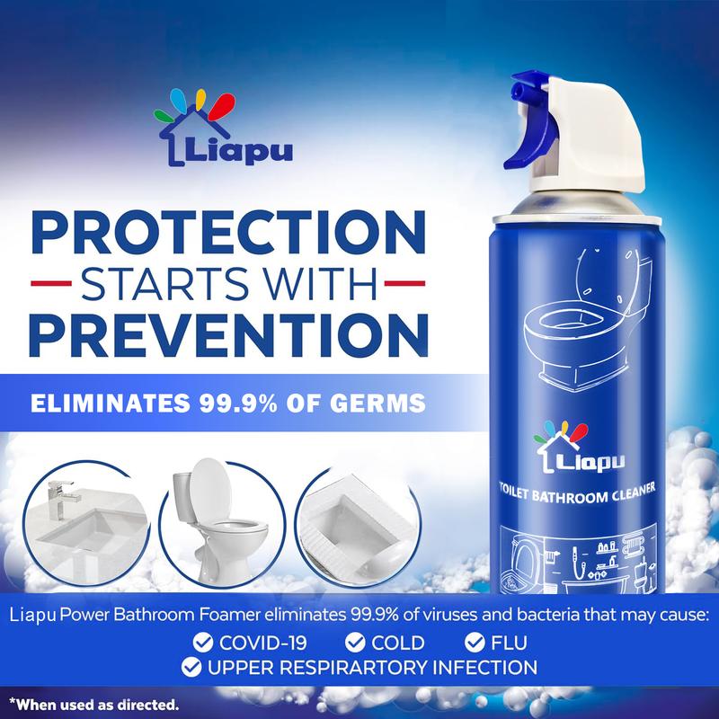 Liapu Toilet Bowl Cleaner eliminates 99.9% of bacteria, removes stains and dirt without double scrubbing, high-speed cleansing your bathroom in 30 seconds