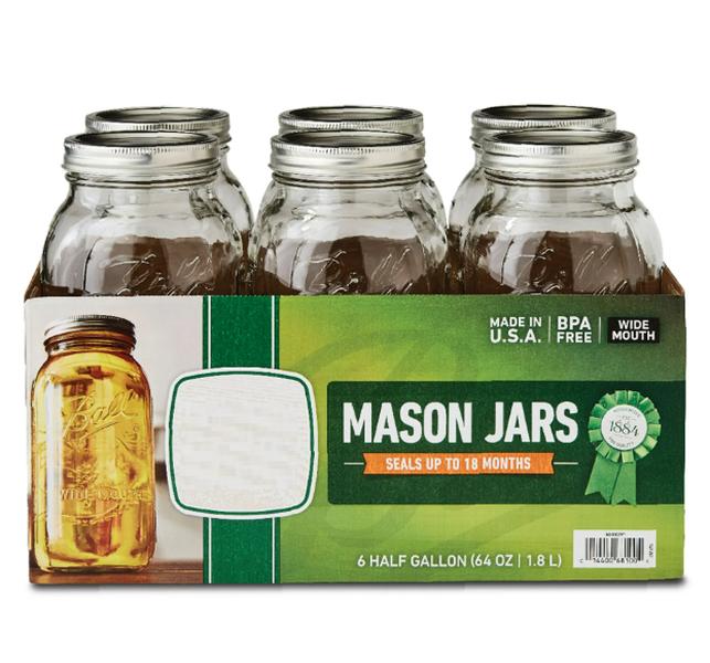 64 oz Mason Jars with Lids and Bands - Set of 6 Wide Mouth Jars for Drinks - Bottles, Drinkware Glass Organiser Tin Canister