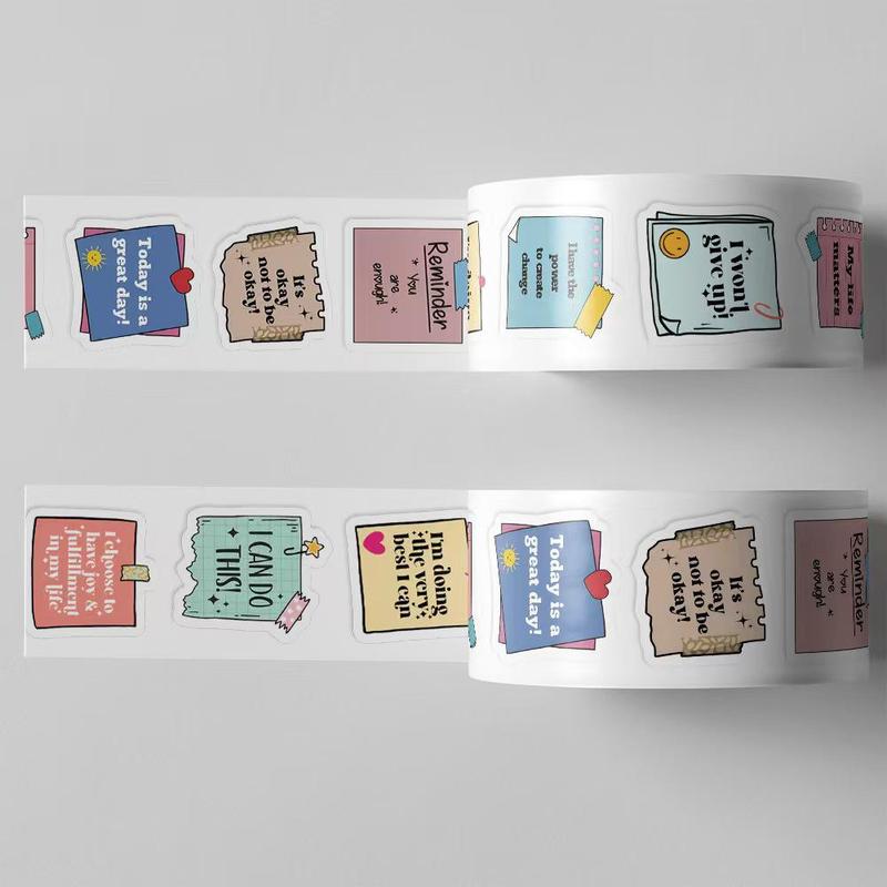 Motivational Slogan Sticker, 500pcs roll Waterproof Self Adhesive Decor Sticker for Gift Greeting Card Water Bottle Laptop Phone Case