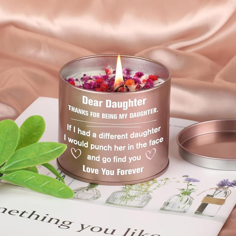 Funny Daughter Gifts, Daughter Gifts from Mom, 9oz Soy Wax Scented Candles with Floral Inside, Daughter Birthday Gifts Candle, Best Daughter Gifts Ideas for Birthday Christmas Valentines Day