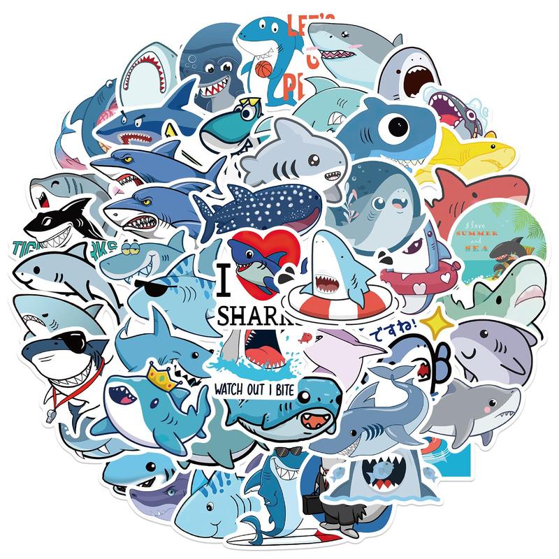 Cute Cartoon Shark Pattern Sticker (50pcs), Creative Personalized Graffiti Decorative Sticker, DIY Decorative Sticker for Phone, Notebook, Handbook