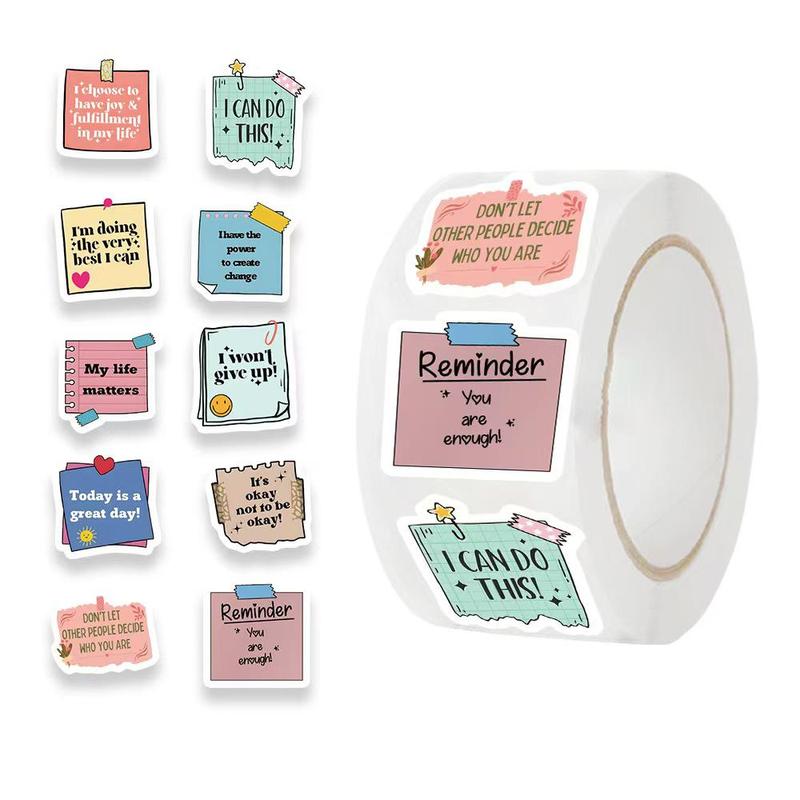 Motivational Slogan Sticker, 500pcs roll Waterproof Self Adhesive Decor Sticker for Gift Greeting Card Water Bottle Laptop Phone Case