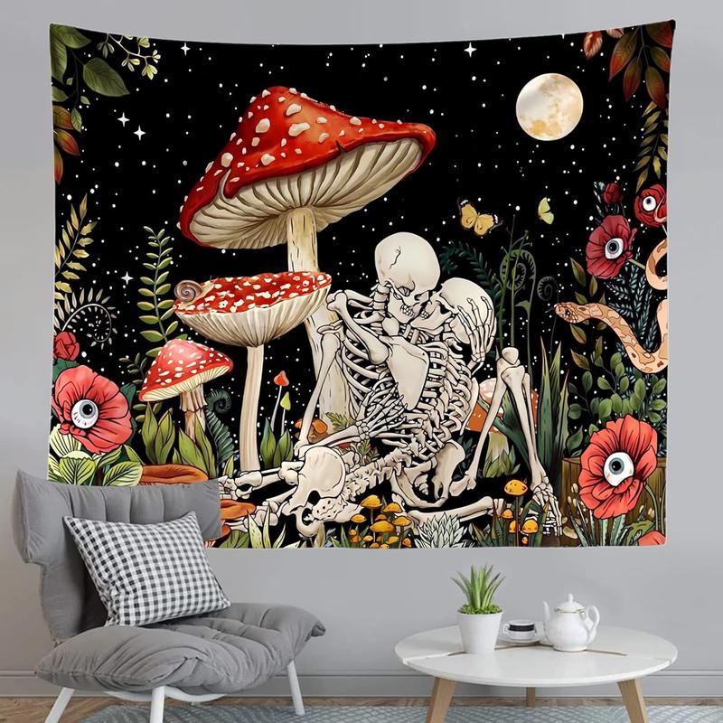 Mushroom  Tapestry, Romantic Constellation Flower Plant Skeleton Tapestries Aesthetic Wall Hanging decor for Living Room Bedroom (Mushroom , 51.2