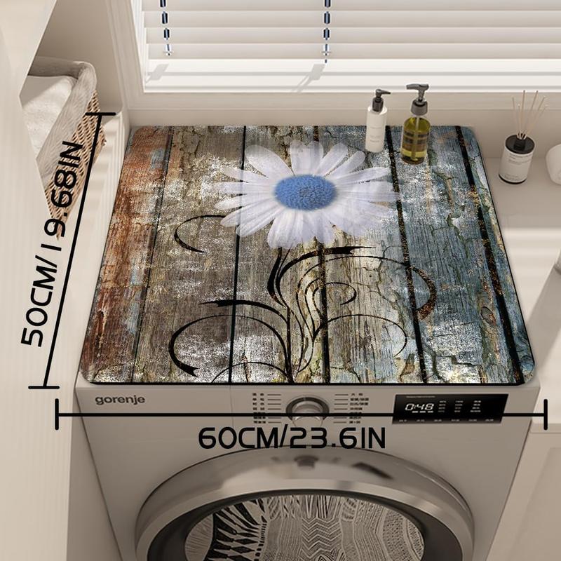 Flowers Washer Dryer Dust Cover Mat For Top Creative Washing Machine Dust Cover Pad Fast Drying Absorbent Mat Top Protector Mat for Kitchen Laundry Room (Daisy, 23.6 * 19.7'')