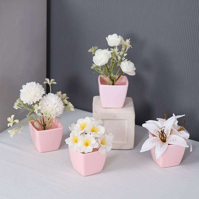 Artificial Flower Potted Plant (4pcs), Faux Flower, Decorative Flower for Home Office Desktop, Home Decor Supplies