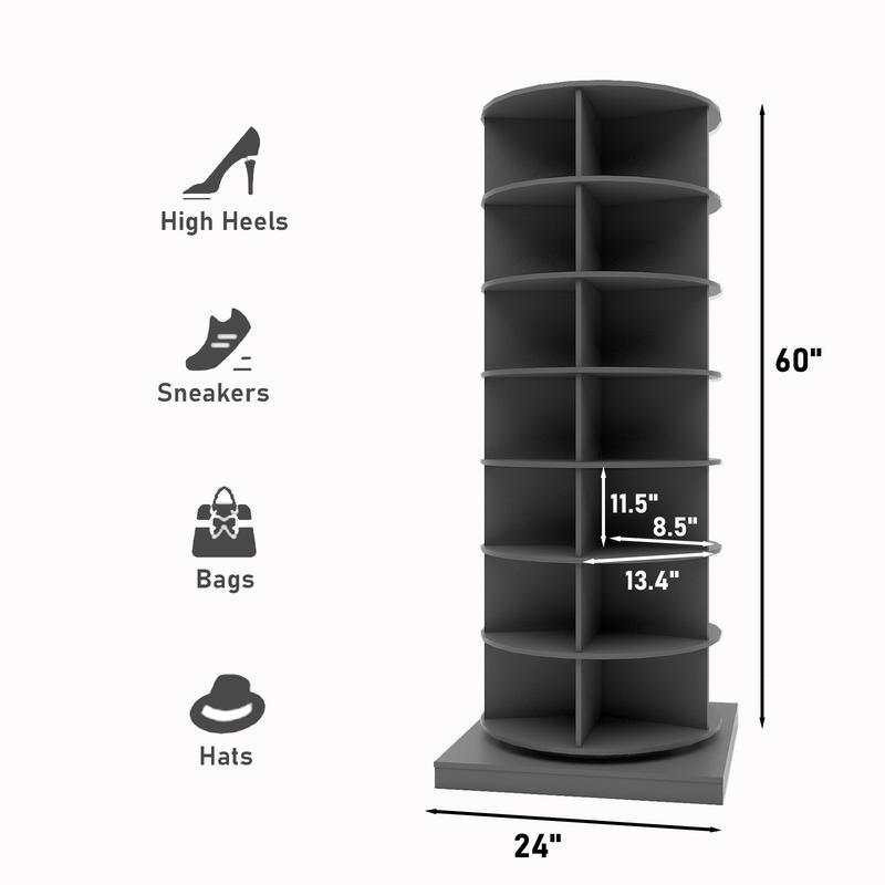 7 Tier Rotating Shoe Rack Tower Organiser, Spinning Shoe Display Lazy Susan, Revolving 360 Shoe Rack Storage Round Carousel, Vertical Handbag Rotate Shoes Closet Organization