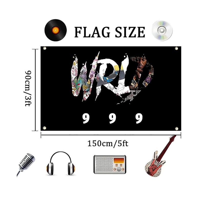 3x5ft Wrld 999 Tapestry Flag Poster Funny Hip Hop Rapper Banner for Bedroom Living Room College Dormitory Wall Decor Wall Art