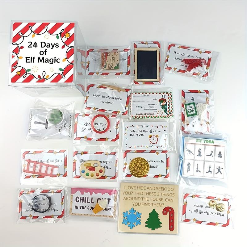 Bgodpn Elf 24 Days Magic Jokes Kit - Advent Calendar Surprise Set with Holiday Hide and Seek Props, Festive Riddles, and Christmas Decorations (Not a Toy) - Elf-Themed Party Supplies for Seasonal Fun birthday christmas