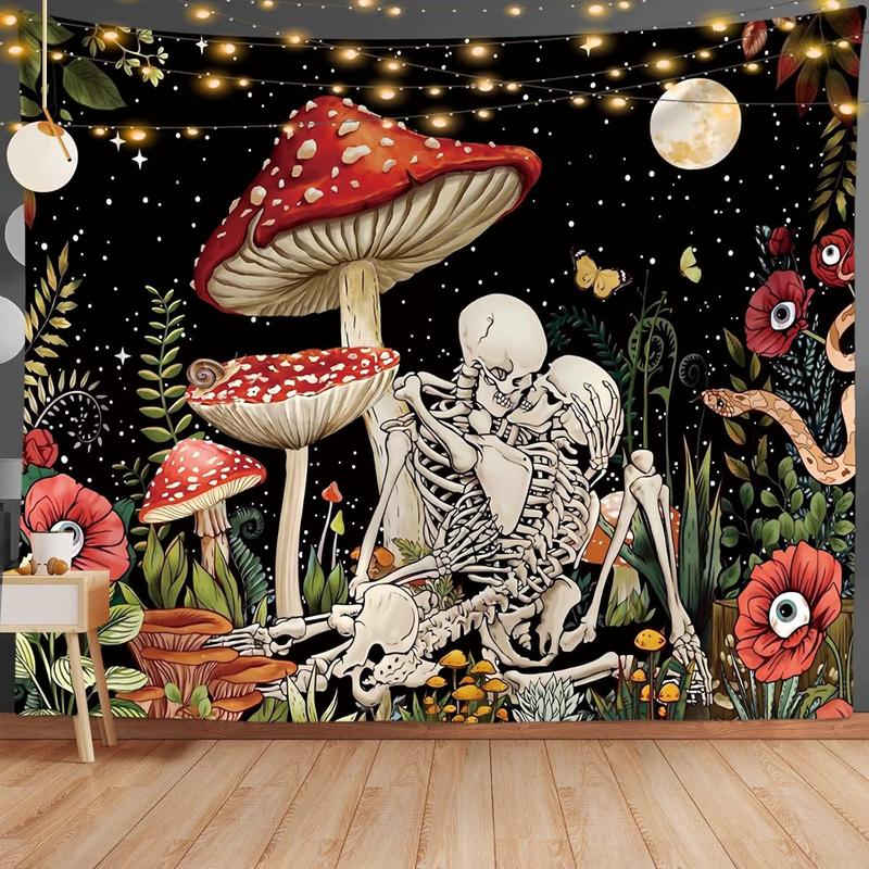 Mushroom  Tapestry, Romantic Constellation Flower Plant Skeleton Tapestries Aesthetic Wall Hanging decor for Living Room Bedroom (Mushroom , 51.2