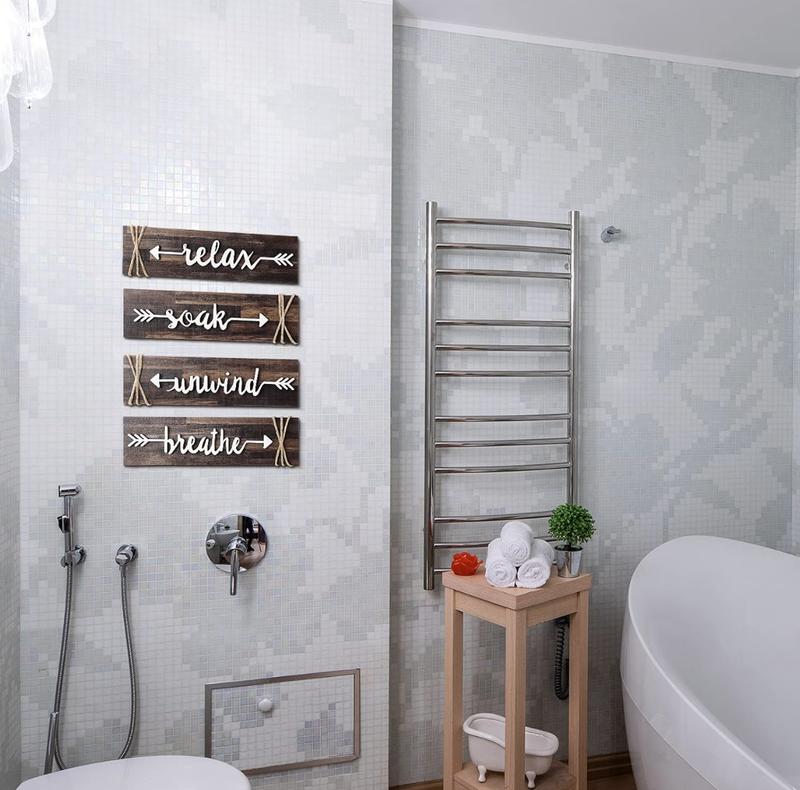 4 Pieces Bathroom Decor Wall Art Farmhouse Bathroom Decor Soak Relax Unwind Breathe Wooden Signs Rustic Bathroom Decor with Arrow Vintage Country Bathroom Decor for Home Laundry Room