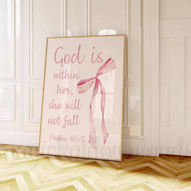 Coquette Pink Christian Printable Wall Art Bible Verse Scripture Dorm Room Wall Art Pink Bow Wall Decor Art Bible Verse Poster