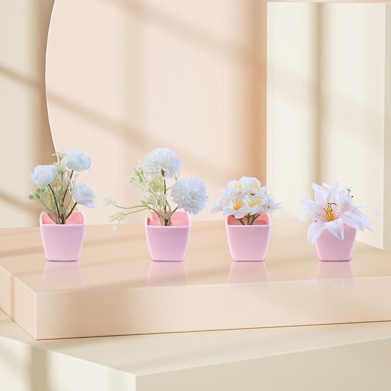 Artificial Flower Potted Plant (4pcs), Faux Flower, Decorative Flower for Home Office Desktop, Home Decor Supplies