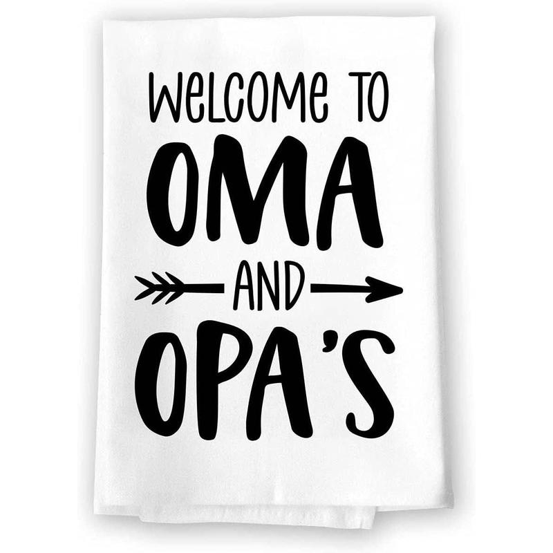 Honey Dew Gifts, Welcome to Oma and Opa's, Flour Sack Dish Towels, 27 Inch by 27 Inch, 100% Cotton, Multi-Purpose Towels, Gigi Gifts, Grandma Towel, Nana Gifts, Mimi Accessories, Opa Gifts, Oma Gifts