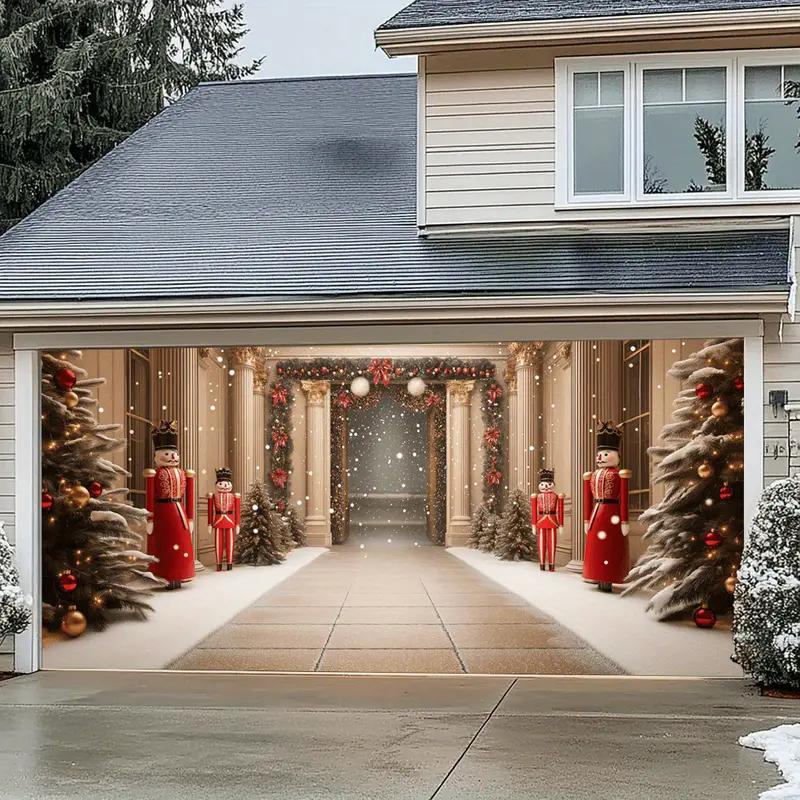 Christmas Themed Garage Door Cover, 1 Count Windproof & Snowproof Garage Door Decoration, Outdoor Holiday Decoration for Home, Party, Festival