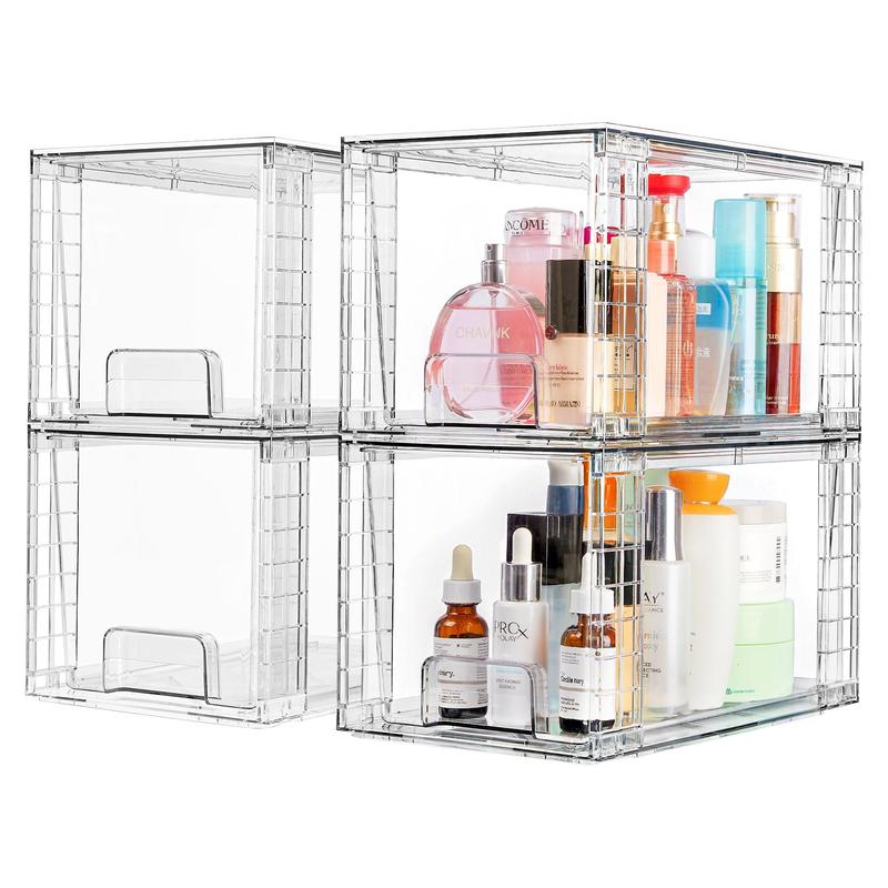 [Best choice]VTOPMART Stackable Storage Clear Acrylic Drawer ,with Handles,  For Bathroom,Kitchen Under-sink,Cabinet,Closet,Makeup,Pantry organization