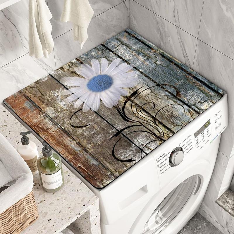 Flowers Washer Dryer Dust Cover Mat For Top Creative Washing Machine Dust Cover Pad Fast Drying Absorbent Mat Top Protector Mat for Kitchen Laundry Room (Daisy, 23.6 * 19.7'')