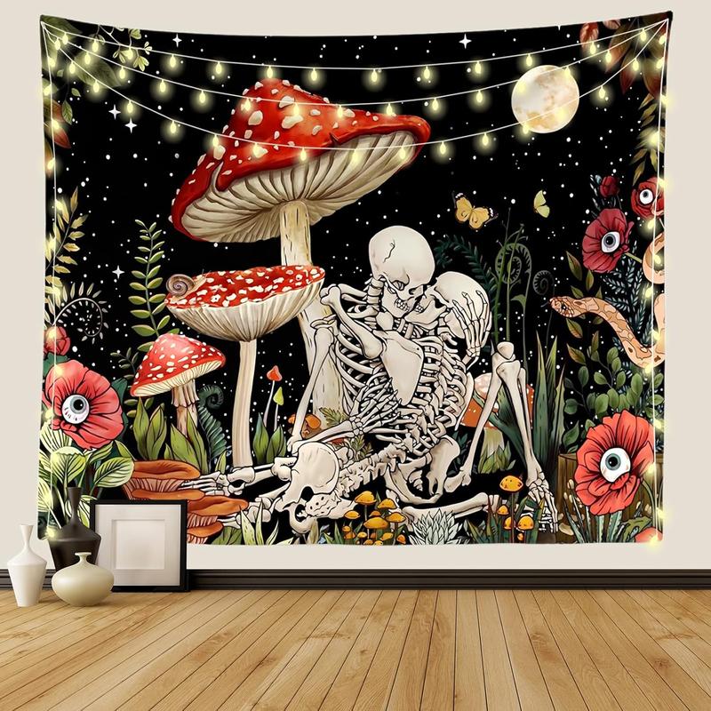 Mushroom  Tapestry, Romantic Constellation Flower Plant Skeleton Tapestries Aesthetic Wall Hanging decor for Living Room Bedroom (Mushroom , 51.2