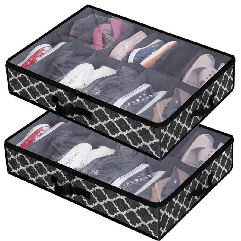 Underbed Shoe Storage Bag, 2 Counts Space Saving Dust-proof Shoe Storage Bag with Cover & Handle, Home Organizer for Bedroom Dormitory Living Room Office