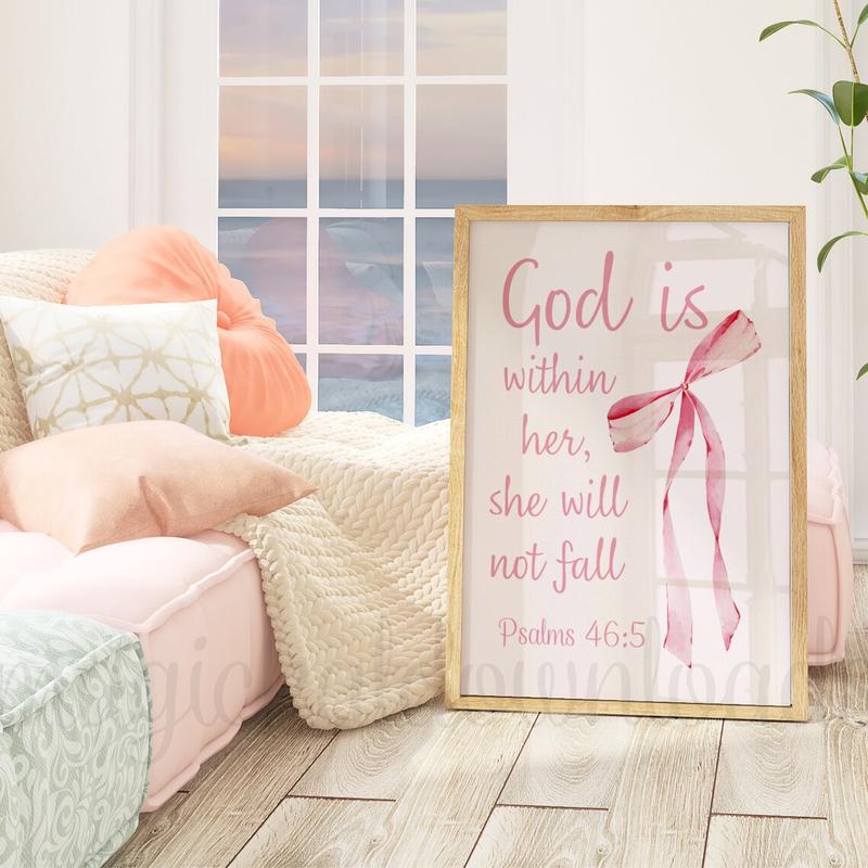 Coquette Pink Christian Printable Wall Art Bible Verse Scripture Dorm Room Wall Art Pink Bow Wall Decor Art Bible Verse Poster