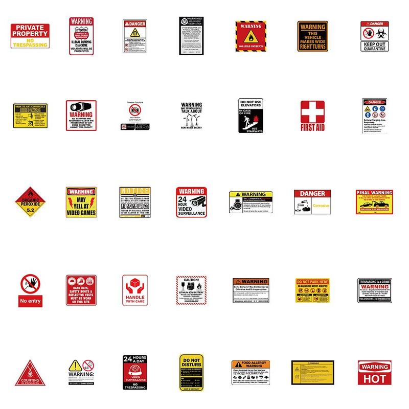 Warning Sign Sticker, 75pcs Cartoon Warning Sign Sticker, DIY Decorative Sticker for Phone Case, Computer, Guitar, Bag, Water Bottle, Scrapbooking