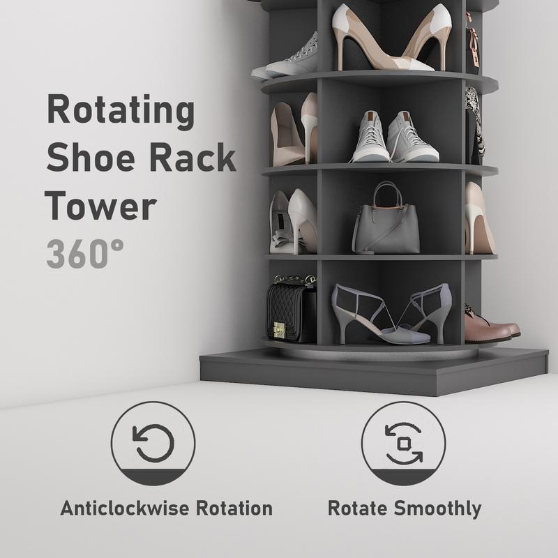 7 Tier Rotating Shoe Rack Tower Organiser, Spinning Shoe Display Lazy Susan, Revolving 360 Shoe Rack Storage Round Carousel, Vertical Handbag Rotate Shoes Closet Organization