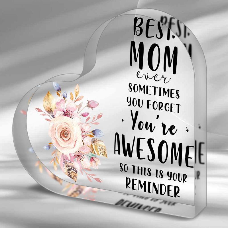 1pc Mom Gift from Daughter, Thank You Gift for Mom, Mother Birthday Mother's Day Gift, Mom Office Desk Decor Heart Acrylic Ornament