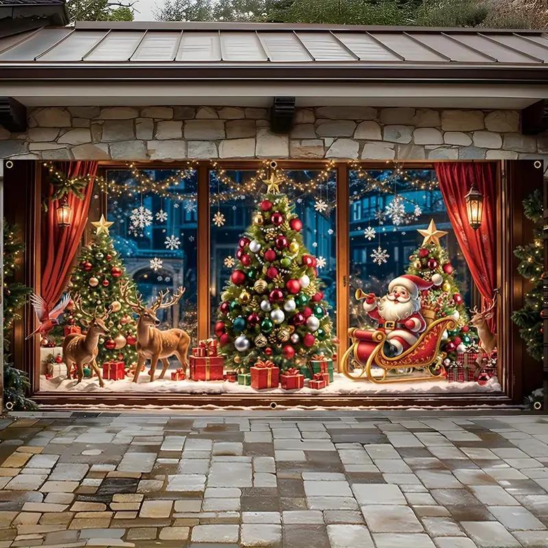 Christmas Themed Garage Door Cover,    1 Count  Windproof & Rainproof Garage Door Decoration, Festive & Party Supplies for Home Decor