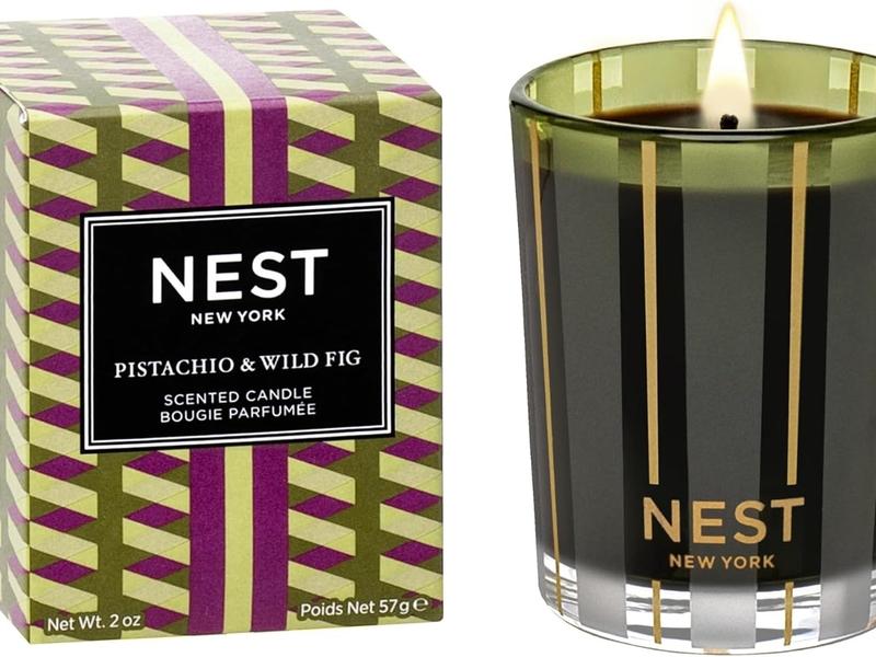 NEST New York Scented Votive Candle, Pistachio & Wild Fig - 2 oz - Up to 28-Hour Burn Time - Reusable Glass Vessel