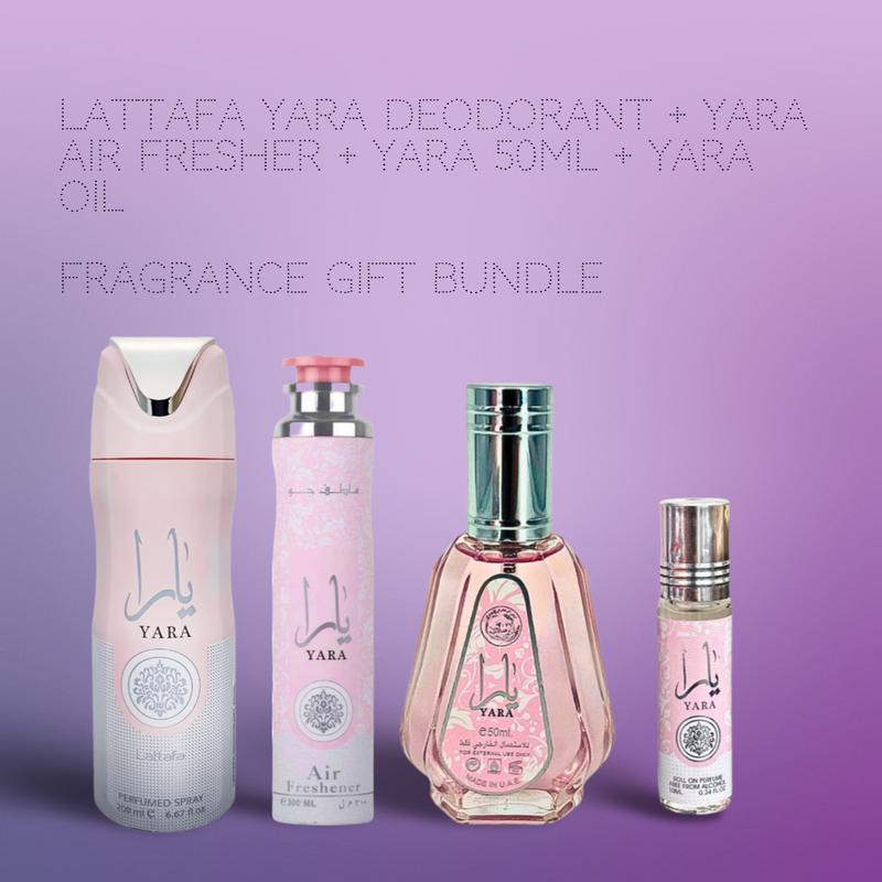 Lattafa Yara Deodorant + Yara AIR FRESHER + Yara 50ML + Yara Oil 10ml - Fragrance Collection Starter Pack - Fragrance Gift Bundle