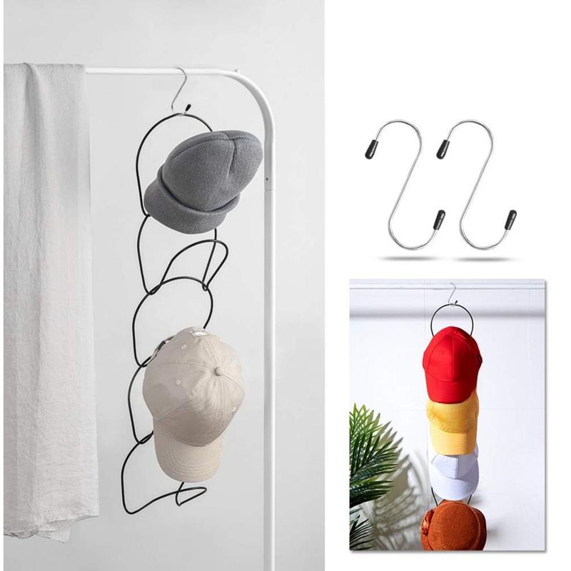 Hat Rack Caps Rack Holder,10 Rings Hat Organizer Cap Holder Organizer (Door Hooks and Sticky Hooks Include),Door Wall Clothes Rod Hanger Storage Hat Organizer for Baseball, Caps, Towel (round, black) Hangable