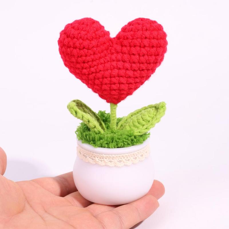 Handmade Crochet Flower Pot Ornament, 1 Count Cute Desktop Knitted Potted Plant, Artificial Woven Flower Potted Plant, Room Decor