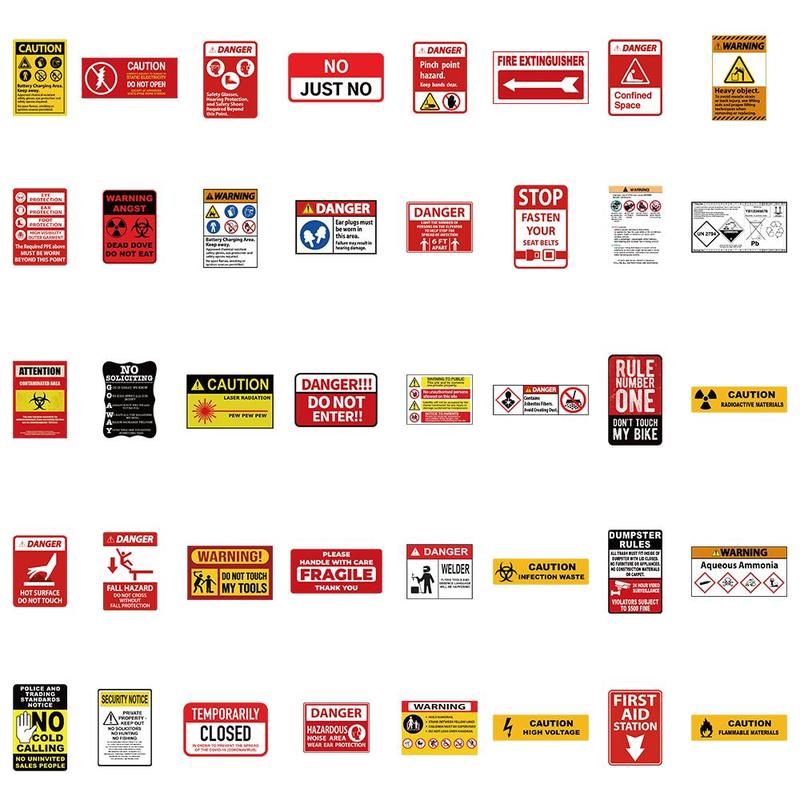 Warning Sign Sticker, 75pcs Cartoon Warning Sign Sticker, DIY Decorative Sticker for Phone Case, Computer, Guitar, Bag, Water Bottle, Scrapbooking