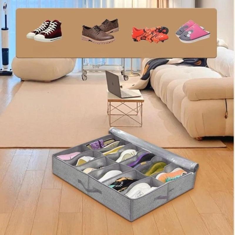 Underbed Shoe Storage Bag, 2 Counts Space Saving Dust-proof Shoe Storage Bag with Cover & Handle, Home Organizer for Bedroom Dormitory Living Room Office