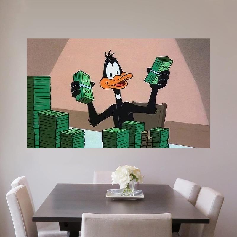 Cartoon Duck & Cash PatternTapestry Funny  Duck Counting money with both hands 3x5Ft Inspirational Motivationa  Wall Dorm Decor