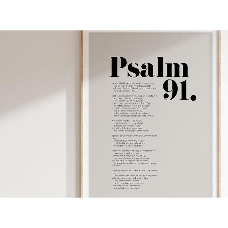 Psalm 91 Bible Verse Wall Art, Minimalist Decor, Christian Modern Scripture Poster, Bold Typography, Baptism, Birthday Gift Idea