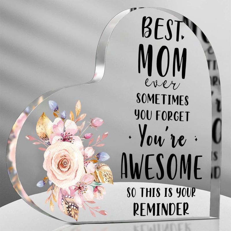 1pc Mom Gift from Daughter, Thank You Gift for Mom, Mother Birthday Mother's Day Gift, Mom Office Desk Decor Heart Acrylic Ornament