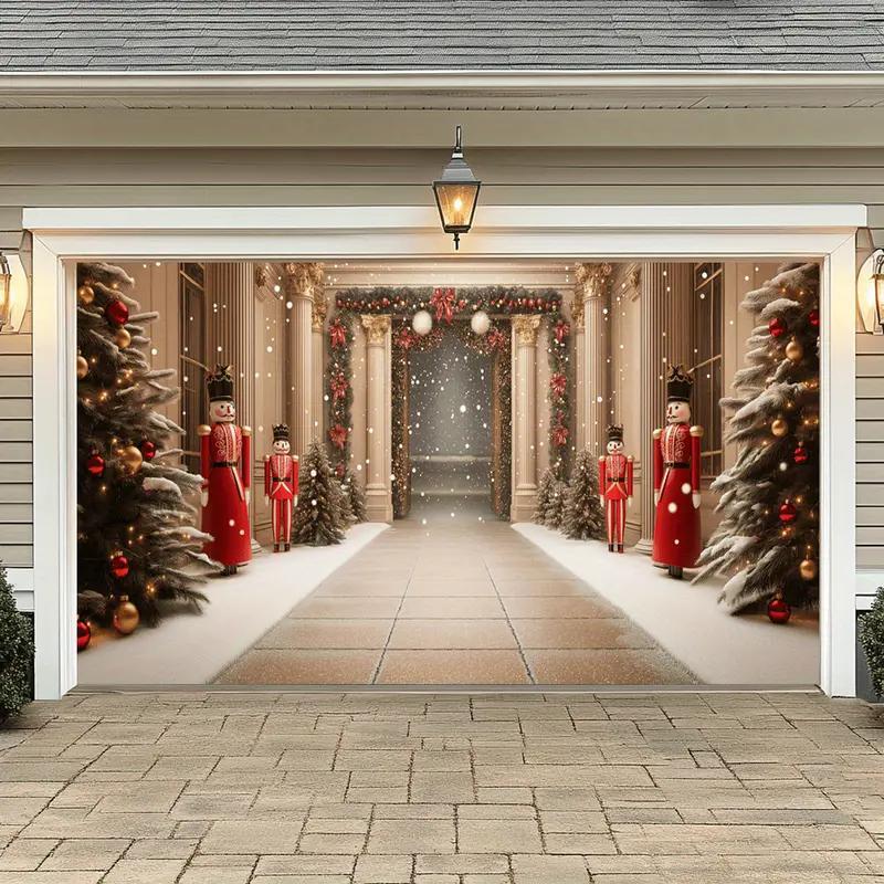 Christmas Themed Garage Door Cover, 1 Count Windproof & Snowproof Garage Door Decoration, Outdoor Holiday Decoration for Home, Party, Festival