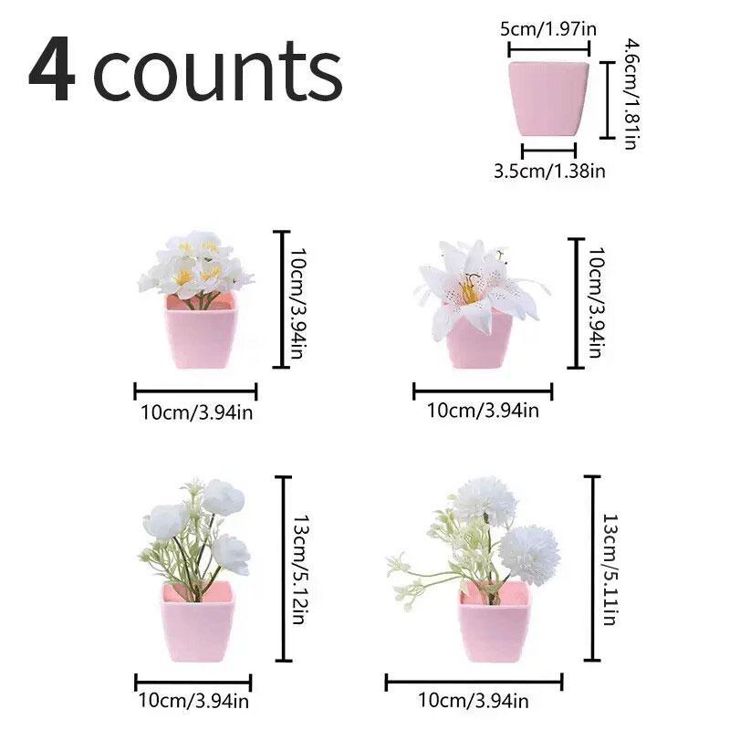 Artificial Flower Potted Plant (4pcs), Faux Flower, Decorative Flower for Home Office Desktop, Home Decor Supplies