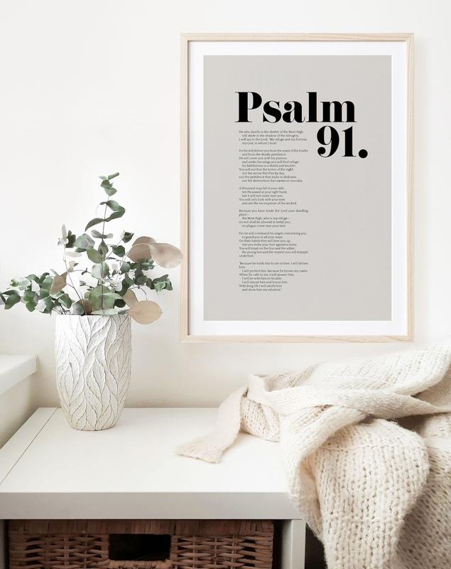 Psalm 91 Bible Verse Wall Art, Minimalist Decor, Christian Modern Scripture Poster, Bold Typography, Baptism, Birthday Gift Idea