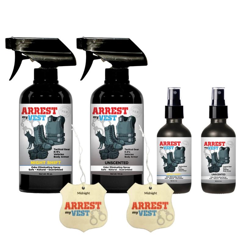 Buy 2 Get 4 FREE - (2) 16 oz Sprays, (2) 4 oz Sprays, + 2 Air Fresheners | Law Enforcement Odor Eliminating Spray