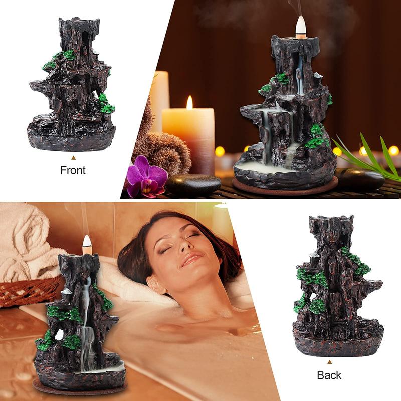 Incense Burner, Backflow Incense Holder 2 sides Waterfall Incense Burnier with 120 Backflow Incense Cones, 30 Incense Sticks, Aromatcherapy Ornamen for home