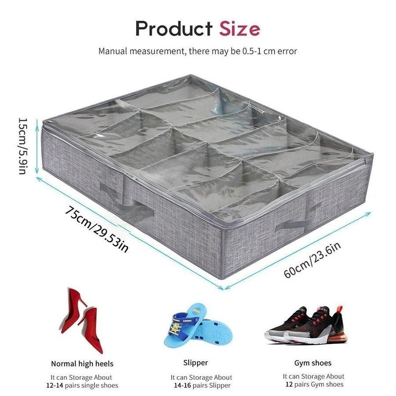 Underbed Shoe Storage Bag, 2 Counts Space Saving Dust-proof Shoe Storage Bag with Cover & Handle, Home Organizer for Bedroom Dormitory Living Room Office