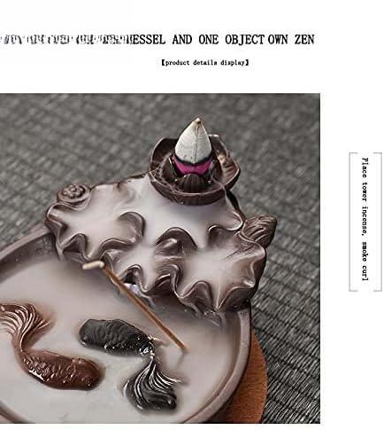 Two Fishes Incense Holders Ceramic Backflow Incense Burner Purple Clay Smoke Cone Sticks Holder (Fish)