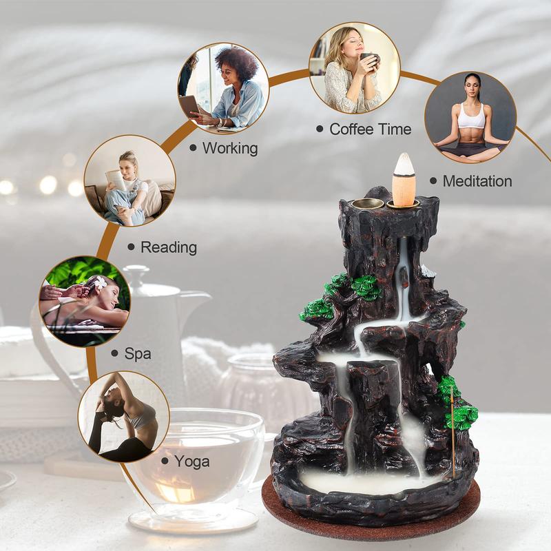 Incense Burner, Backflow Incense Holder 2 sides Waterfall Incense Burnier with 120 Backflow Incense Cones, 30 Incense Sticks, Aromatcherapy Ornamen for home