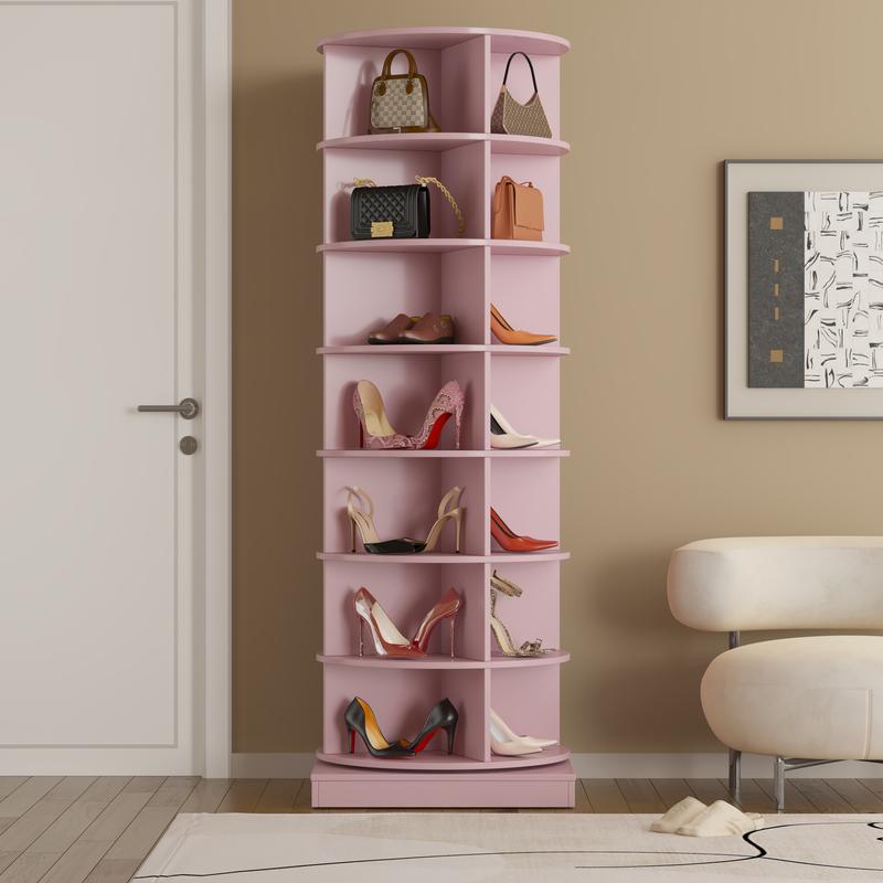 7 Tier Rotating Shoe Rack Tower Organiser, Spinning Shoe Display Lazy Susan, Revolving 360 Shoe Rack Storage Round Carousel, Vertical Handbag Rotate Shoes Closet Organization