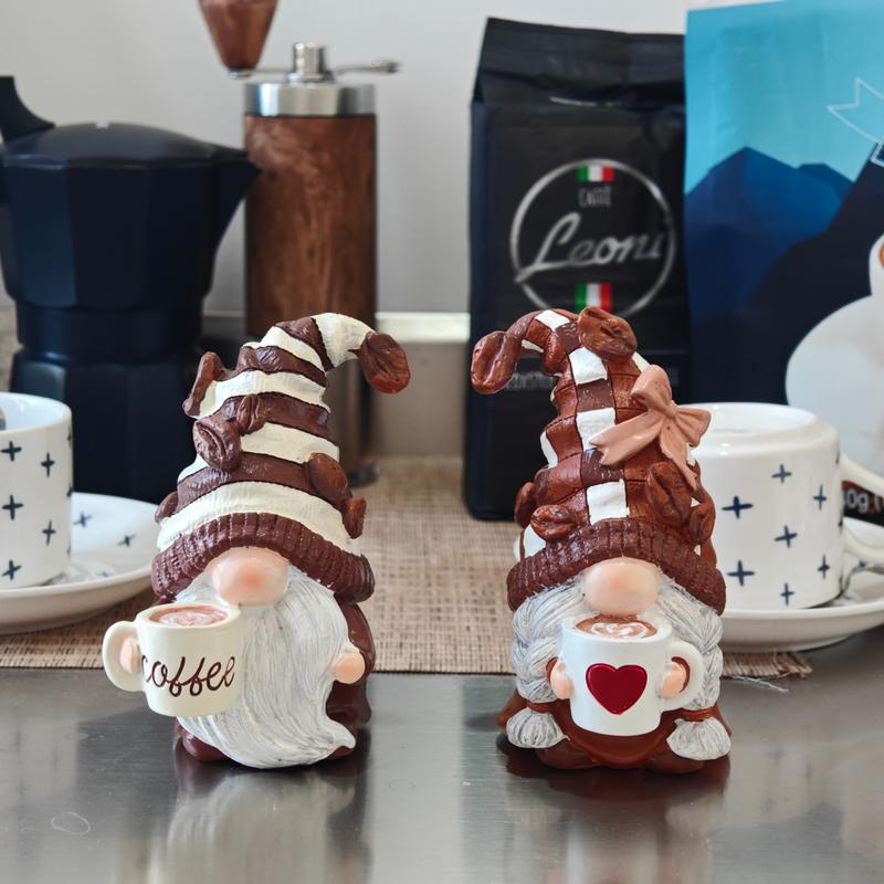 Hodao Cute Coffee Gnome Pair - Brown and White Tone, Resin Craftsmanship - Perfect for Coffee Bar Decor, Home Decor, Small Sculptures and Women's Gifts Ornaments acrylic block