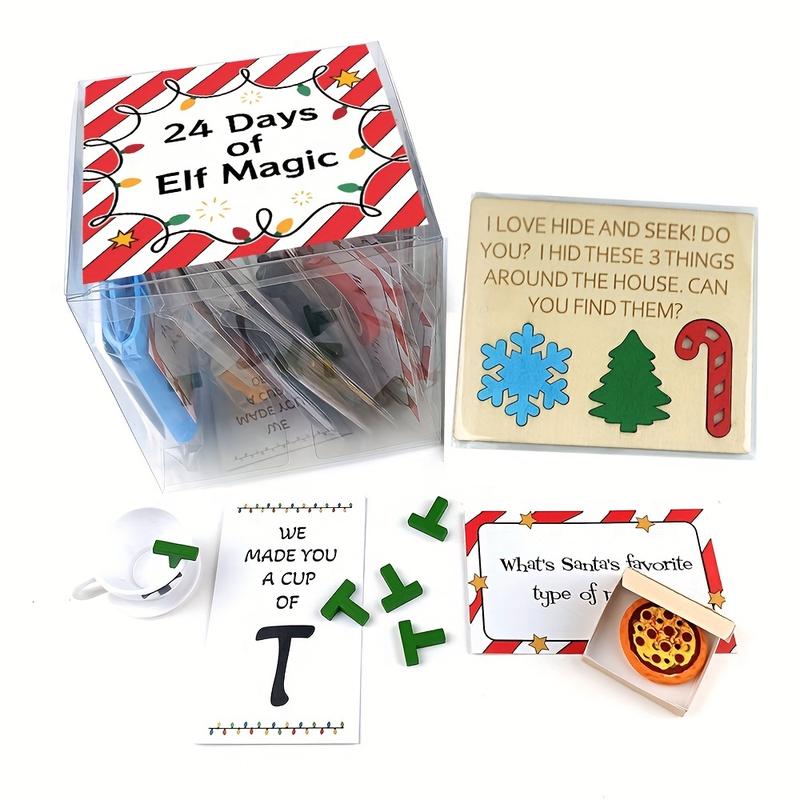 Bgodpn Elf 24 Days Magic Jokes Kit - Advent Calendar Surprise Set with Holiday Hide and Seek Props, Festive Riddles, and Christmas Decorations (Not a Toy) - Elf-Themed Party Supplies for Seasonal Fun birthday christmas