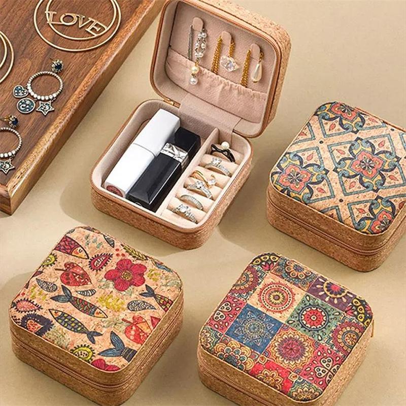 Vintage Floral Fish Pattern Jewelry Storage Box, 1 Count Jewelry Organizer, Travel Jewelry Case, Jewelry Box for Earrings Rings Necklaces Bracelets