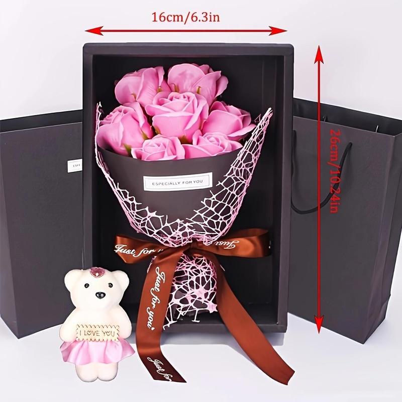 Boutique Rose Gift Box, 1 Set Artificial Rose Soap Flower Bear Cartoon Doll Bouquet Gift Box, Romantic Eternal Rose Bouquet, Deluxe Gift Box Set, Simulated Rose Desktop Bedroom, Unique Creative Gift for Birthday，christmas Gifts, Christmas Bouquets